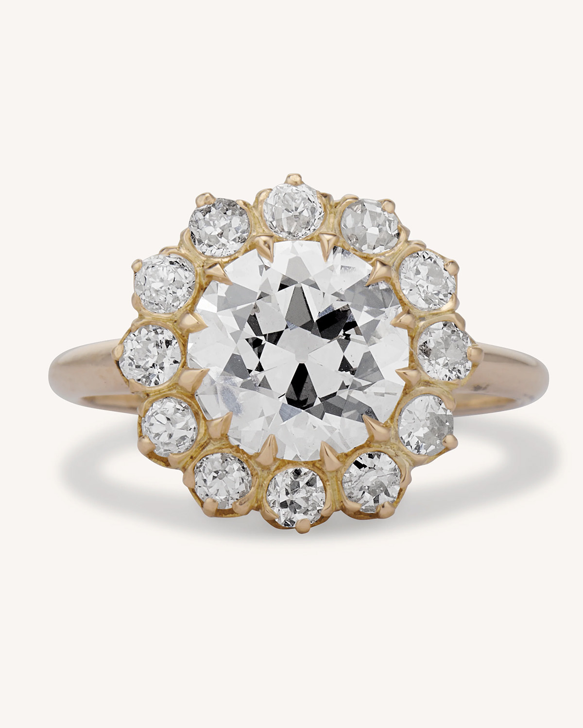 symbolic engagement rings: Erstwhile Victorian Transitional Cut Diamond Cluster Engagement Ring