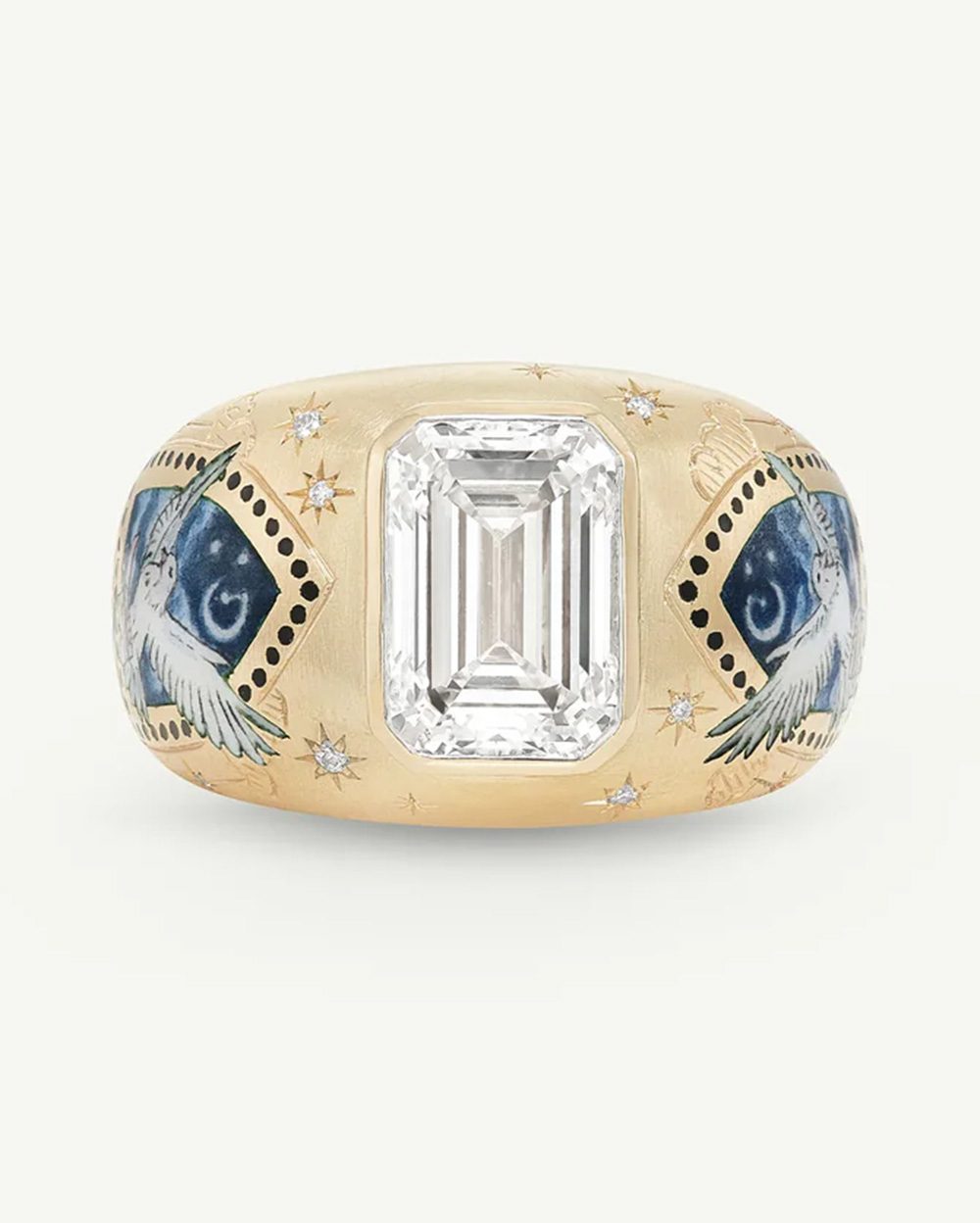 symbolic engagement rings: hand painted engraved diamond ring