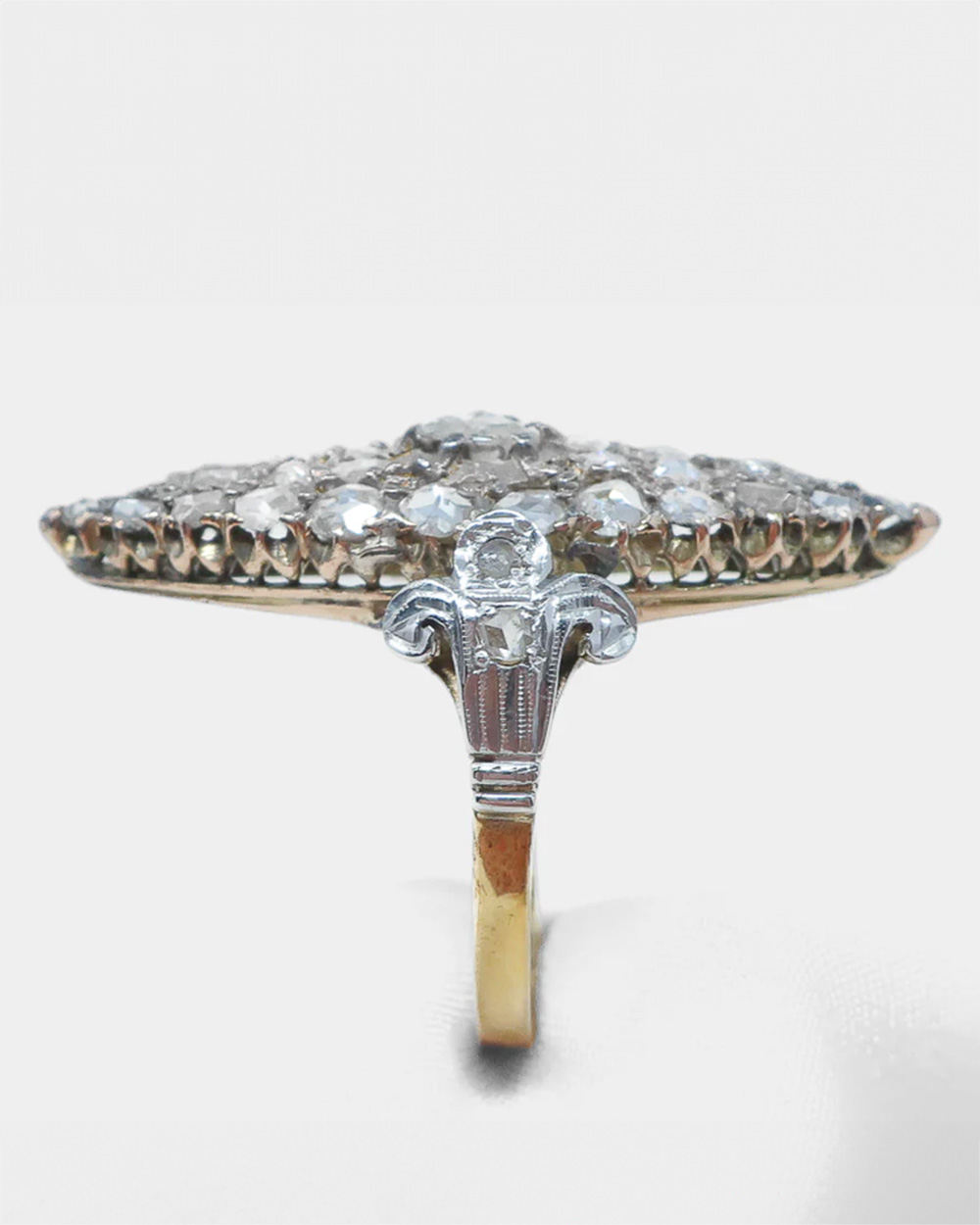 victorian engagement rings: rose cut diamond navette ring