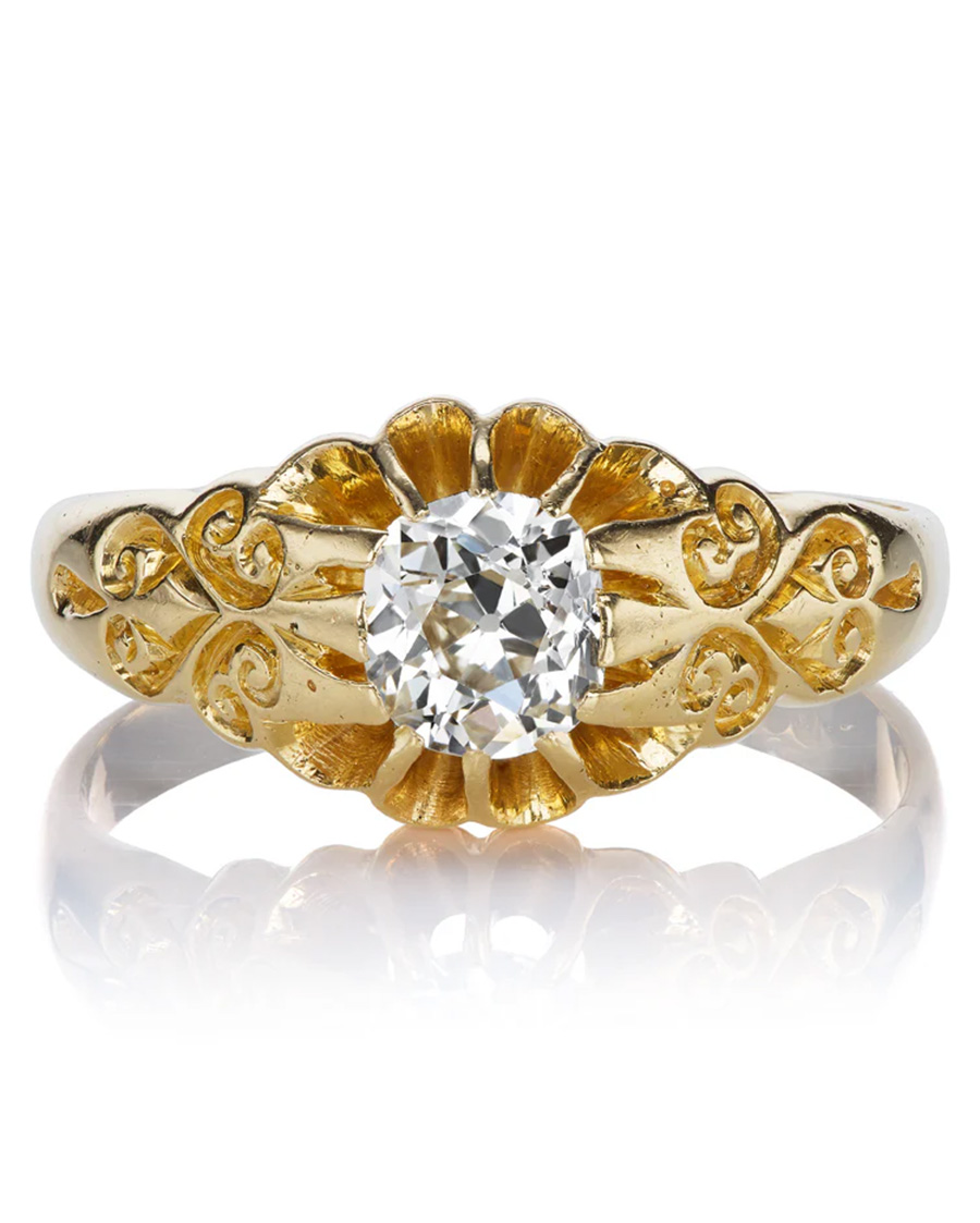 victorian engagement rings: Andria Barboné Laurie Whimsical Engraved Old Mine Cut Ring
