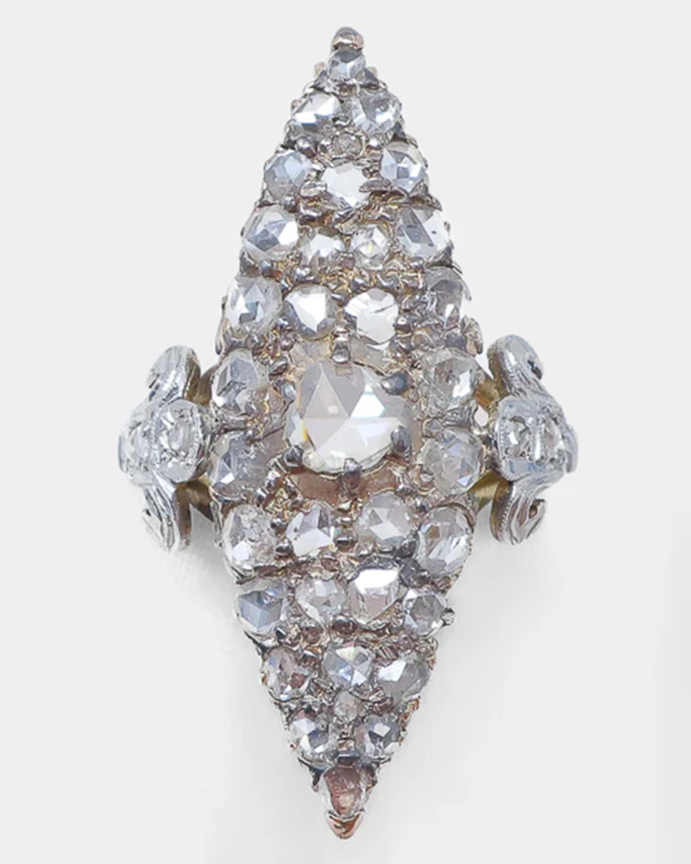 victorian engagement rings: rose cut diamond navette ring
