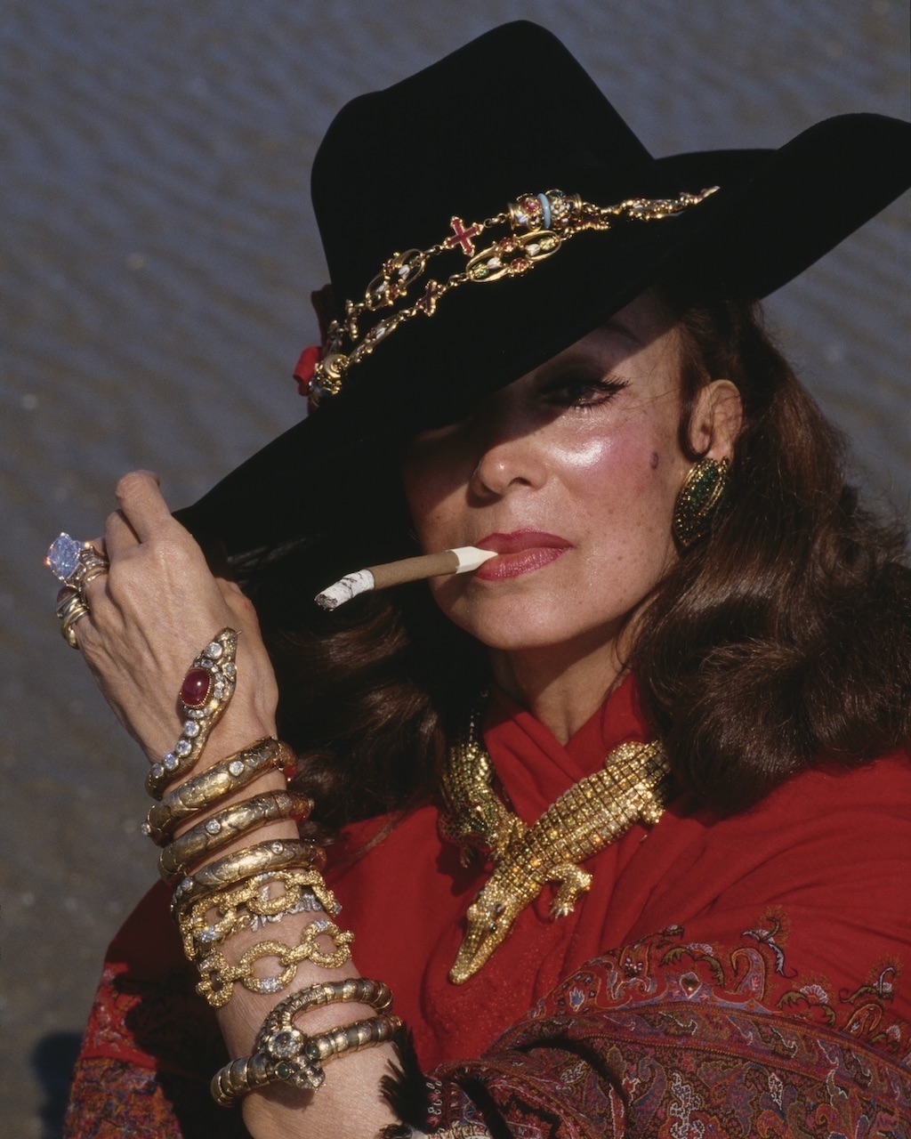 Mexican actress Maria Félix wearing her Cartier Crocodile Necklace, created in 1975. Photographed by Lord Snowdon