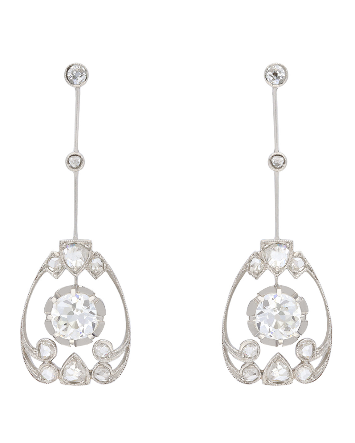 Belle Époque diamond drop earrings, French, circa 1915, $16,080, berganza.com