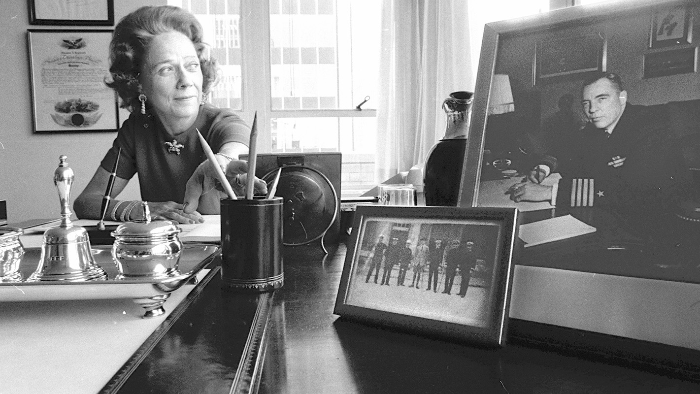 Brooke Astor looks at a photograph of her late husband, Vincent Astor, c. 2000. (Photo by Mel Finkelstein/NY Daily News Archive via Getty Images)