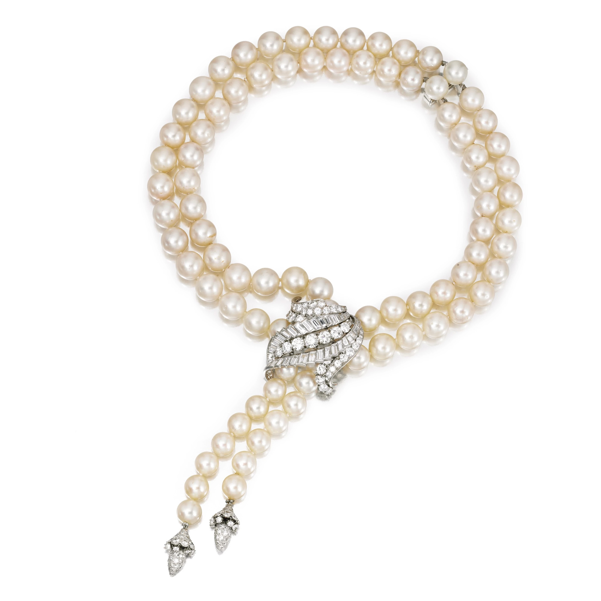 Brooke Astor's Verdura Cultured Pearl and Diamond Tassel Necklace 