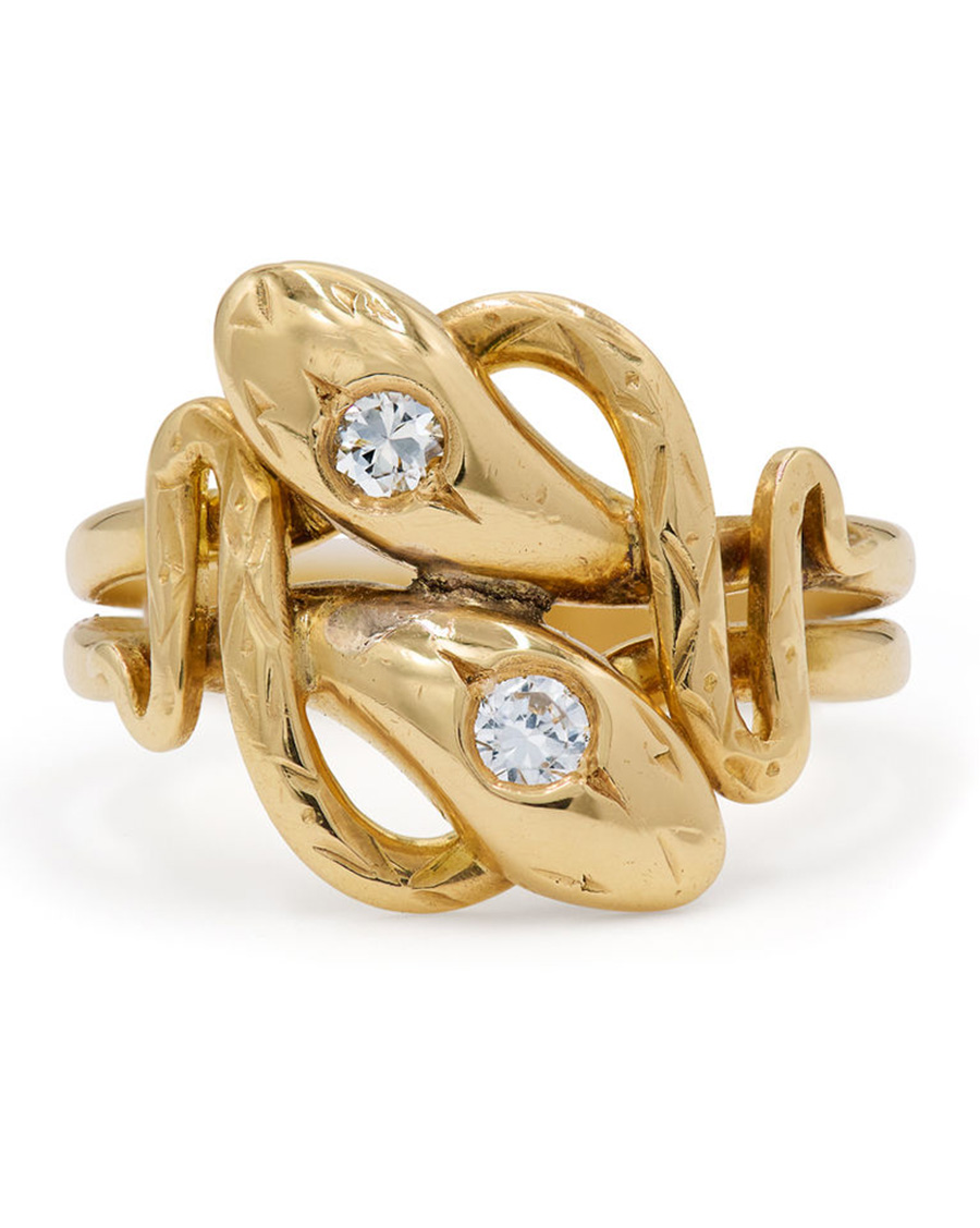 Late 19th Century Antique 18K Yellow Gold and Diamond Double Snake Ring, $5,500,  fredleighton.com