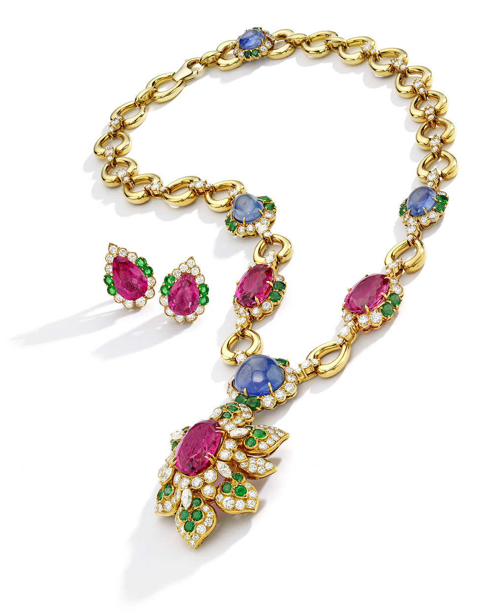 Happy Rockefeller's Van Cleef & Arpels Pink Tourmaline, Emerald, Sapphire, and Diamond Suite