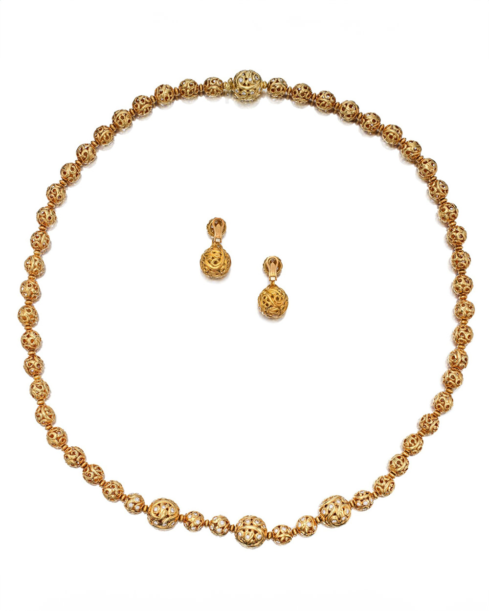 Happy Rockefeller's Van Cleef & Arpels Gold and Diamond Necklace and Pair of Earclips