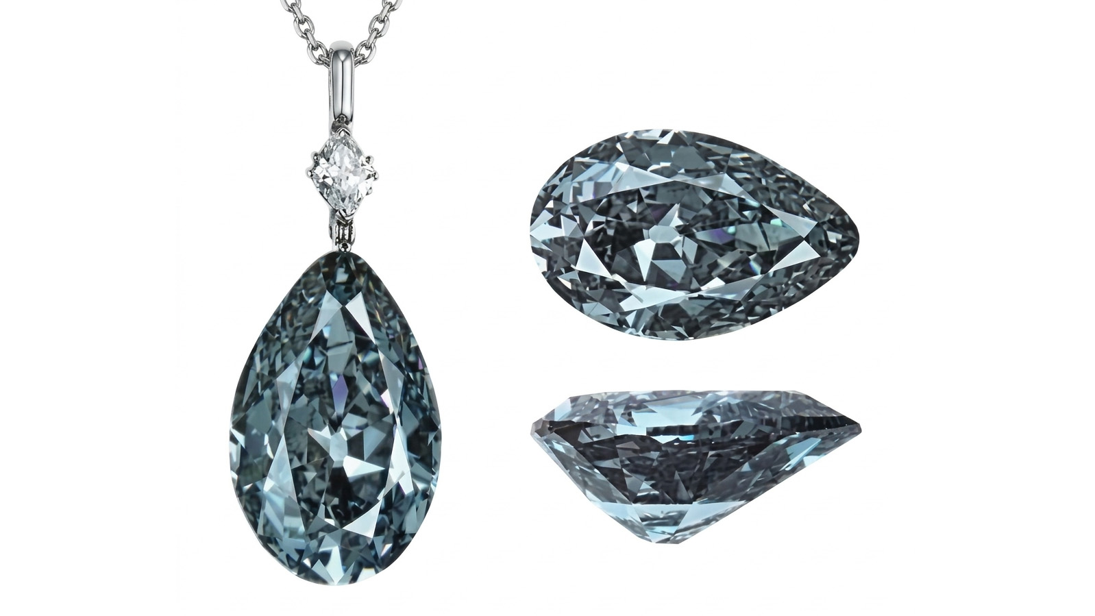 The Tereshchenko Diamond, also known as the Mouawad Blue Diamond, shown from multiple angles. (Courtesy of the Gemmological Association of Great Britain)
