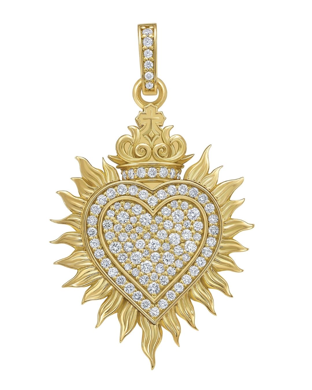 Paris Fashion Week: Lionheart Sacred Heart 18K yellow gold cross with diamonds.