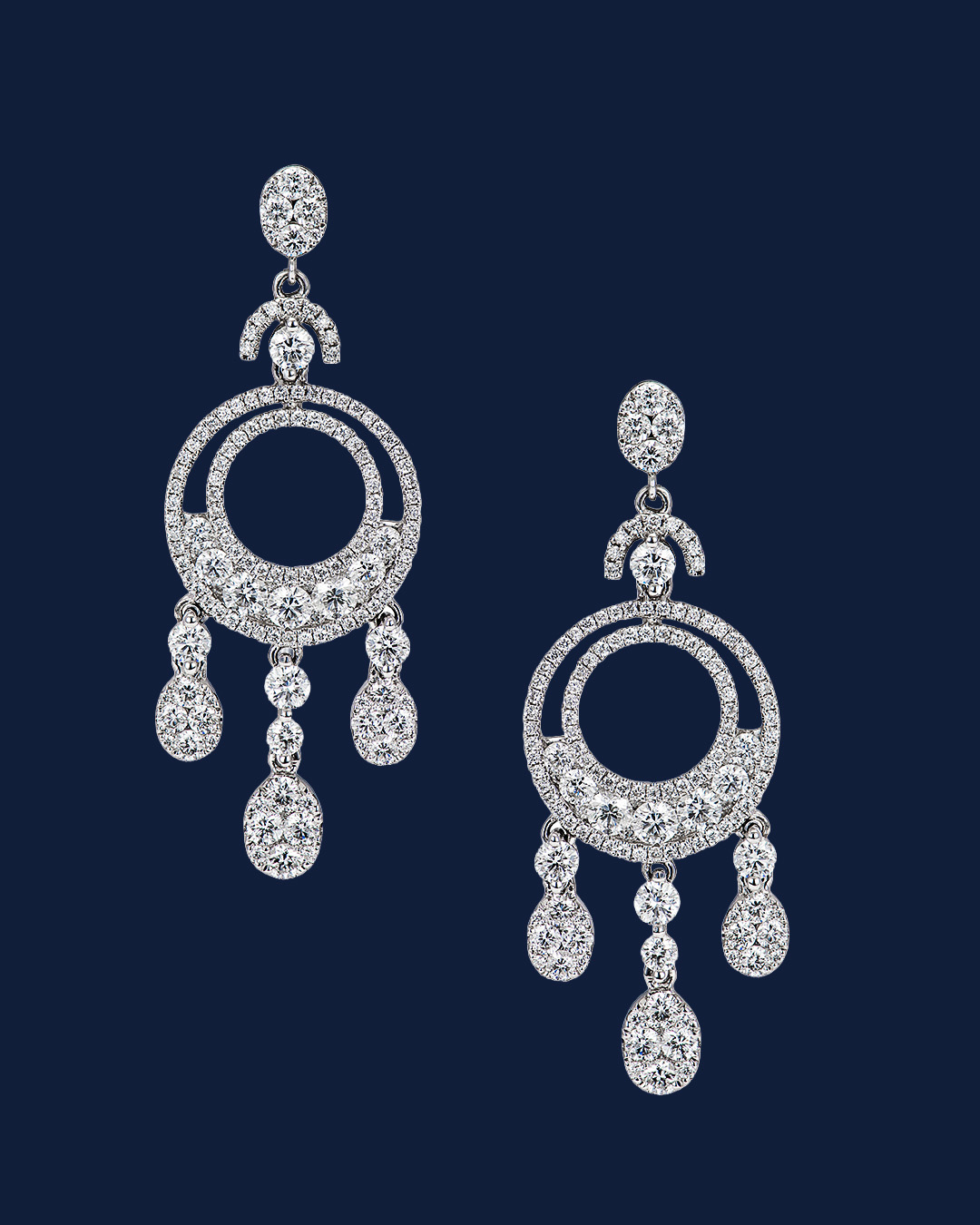 Rose gold chandelier earrings with pearl drops