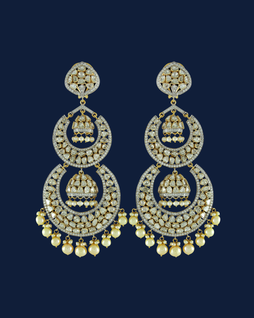 Gold layered chandelier earrings with bead drops