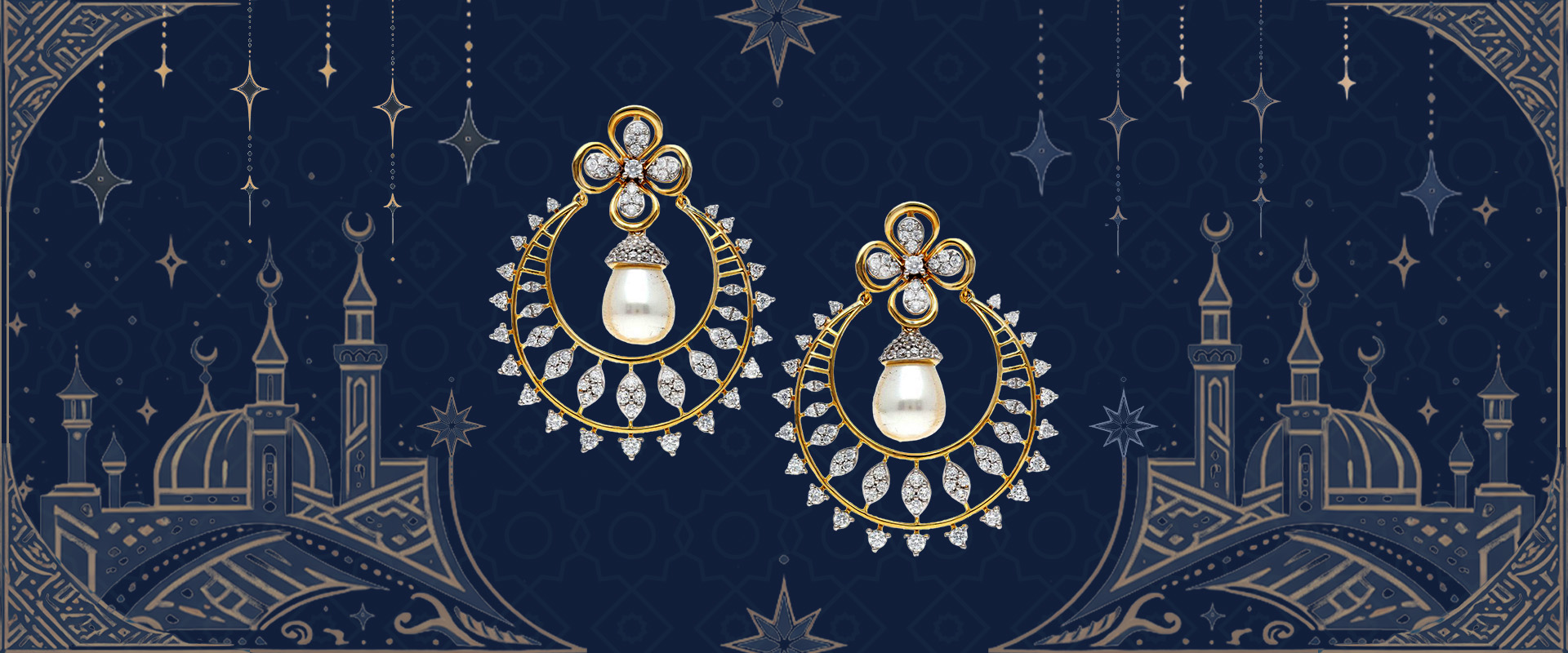 Diamond chandbali earrings with pearl drops