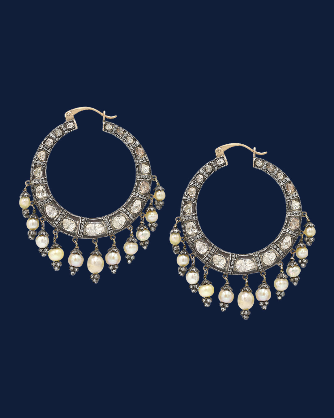 Diamond chandbali hoop earrings with pearl drops