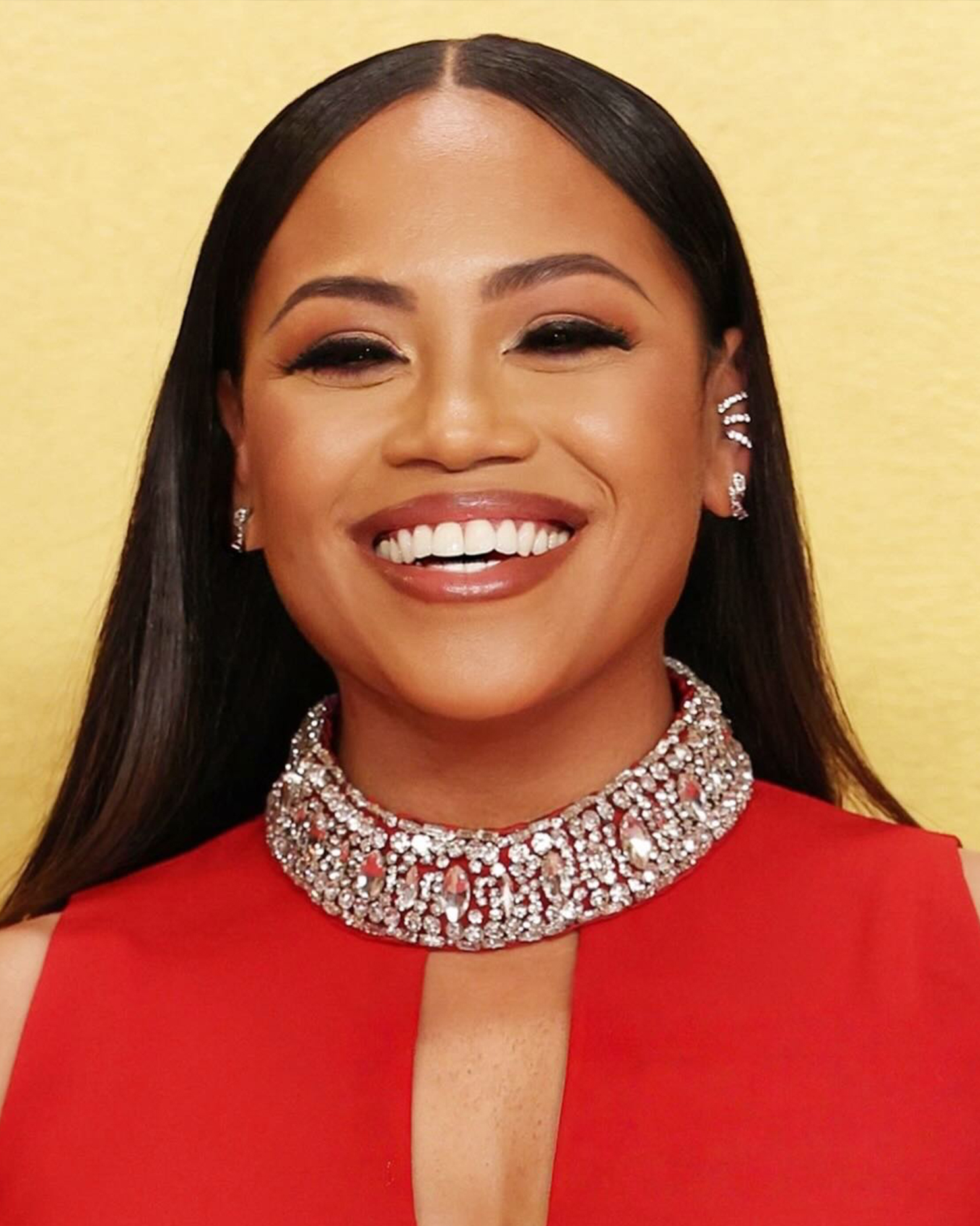 Sparkling diamond ear cuff paired with diamond necklace