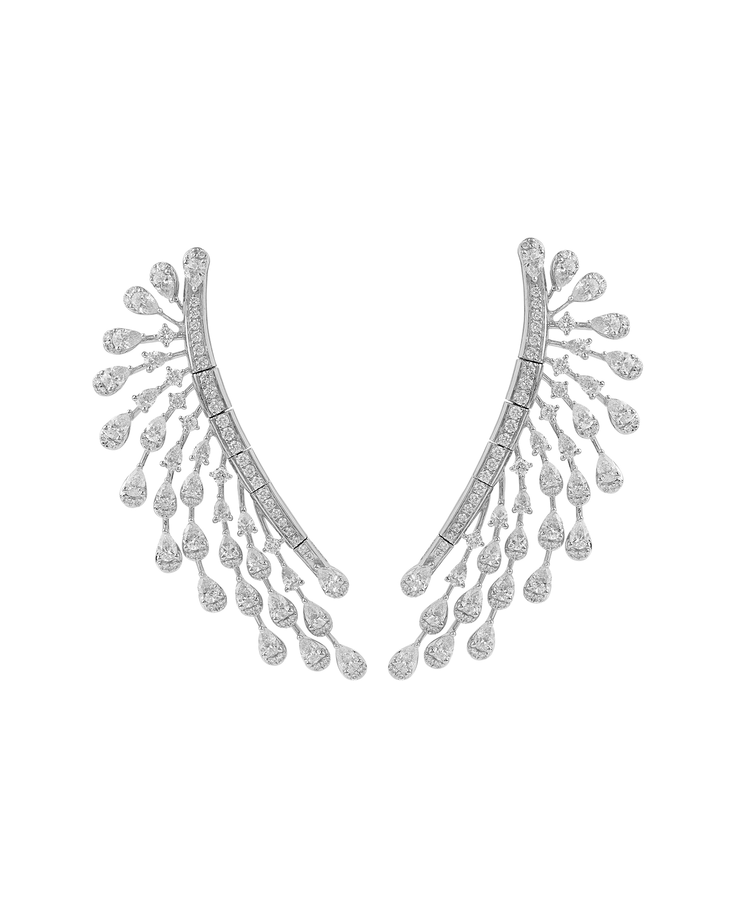 Cascading diamond ear cuff with leaf-like drop design