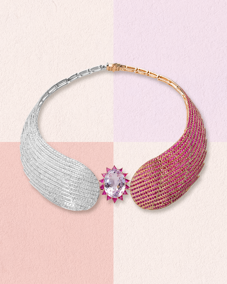 Pink and white diamond necklace.