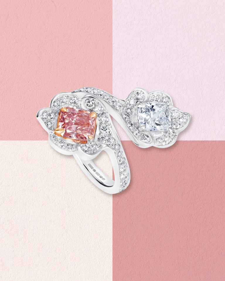 Two-stone pink and white diamond ring.