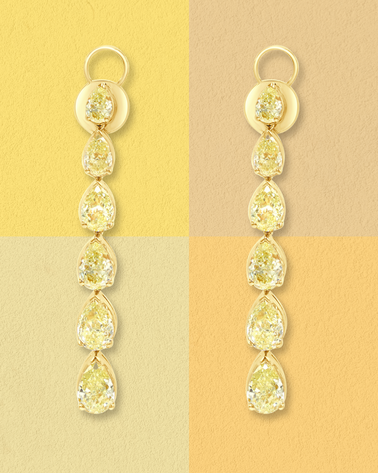 Long yellow diamond drop earrings.