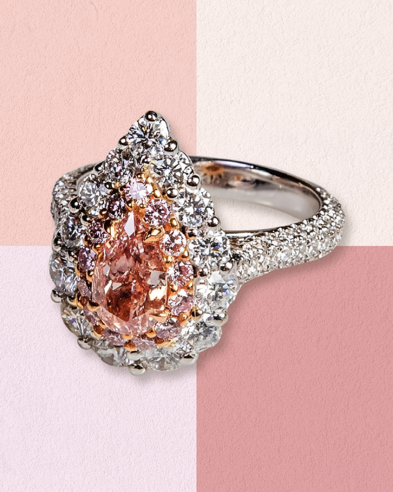 Pear-shaped pink diamond ring.