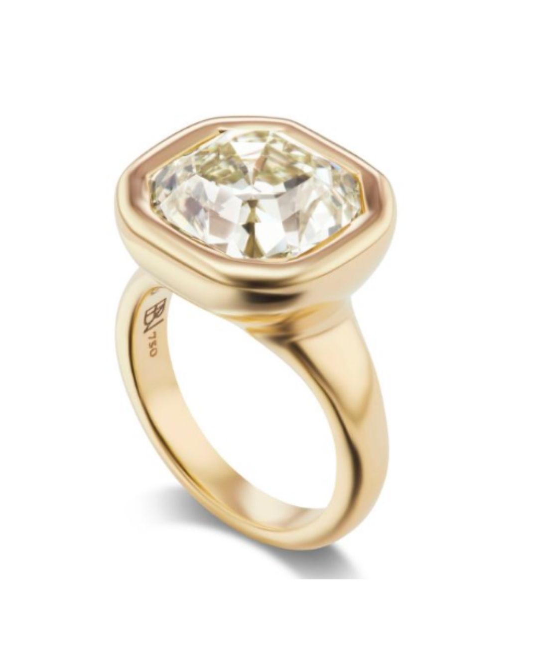 Brent Neale One-of-a-kind Pillow Ring with antique Asscher diamond; 18K yellow gold and features a 7.93 ct antique diamond