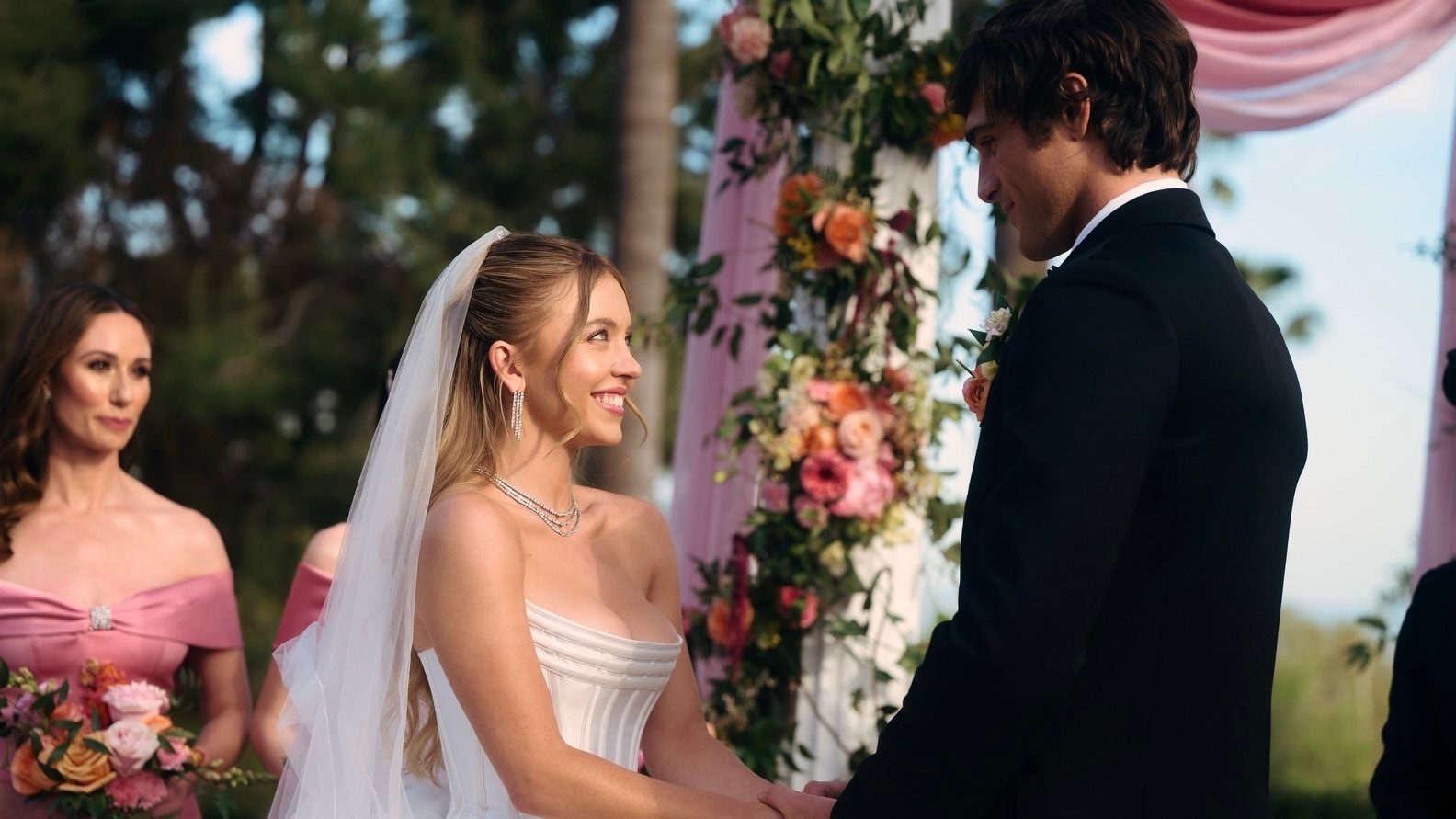 Cassie (Sydney Sweeney) and Nate (Jacob Elordi) get married in Euphoria Season 3, Episode 3.