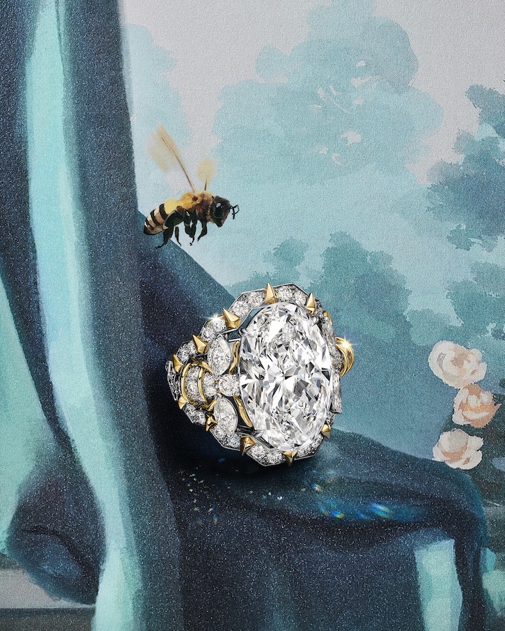 Diamond Bee Ring, featuring a 10.17-carat oval-shaped diamond from the Tiffany & Co. Blue Book 2026: Hidden Garden collection (Courtesy of Tiffany & Co.)