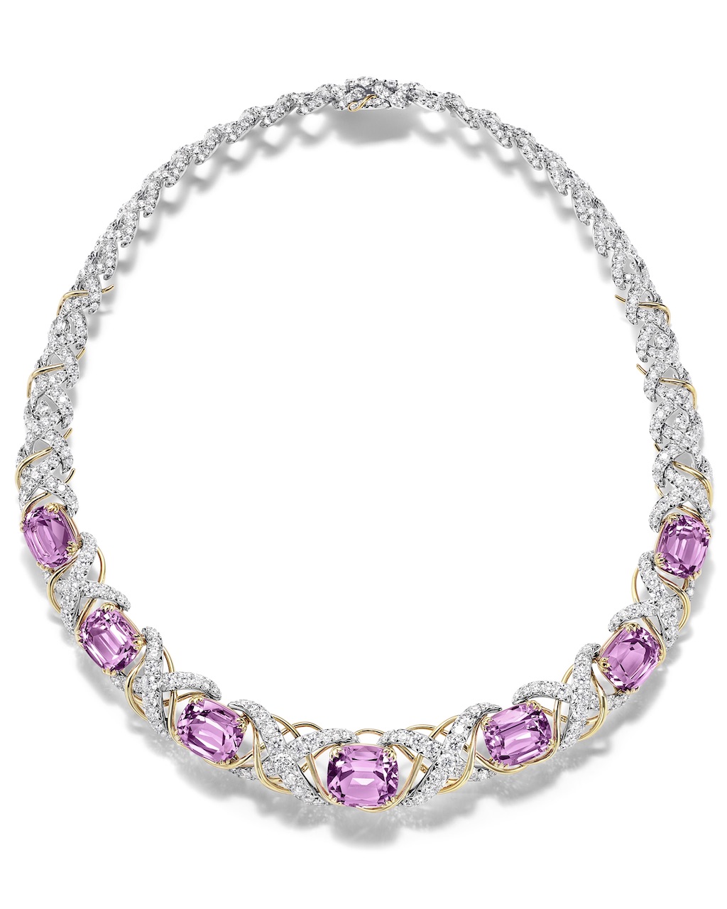 Kunzite Jasmine Necklace with seven cushion-cut kunzites and diamonds from the Tiffany & Co. Blue Book 2026: Hidden Garden collection (Courtesy of Tiffany & Co.)