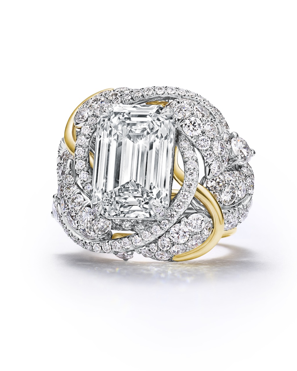 Diamond Monarch Ring with an 8.13-carat emerald-cut central diamond from the Tiffany & Co. Blue Book 2026: Hidden Garden collection (Courtesy of Tiffany & Co.)