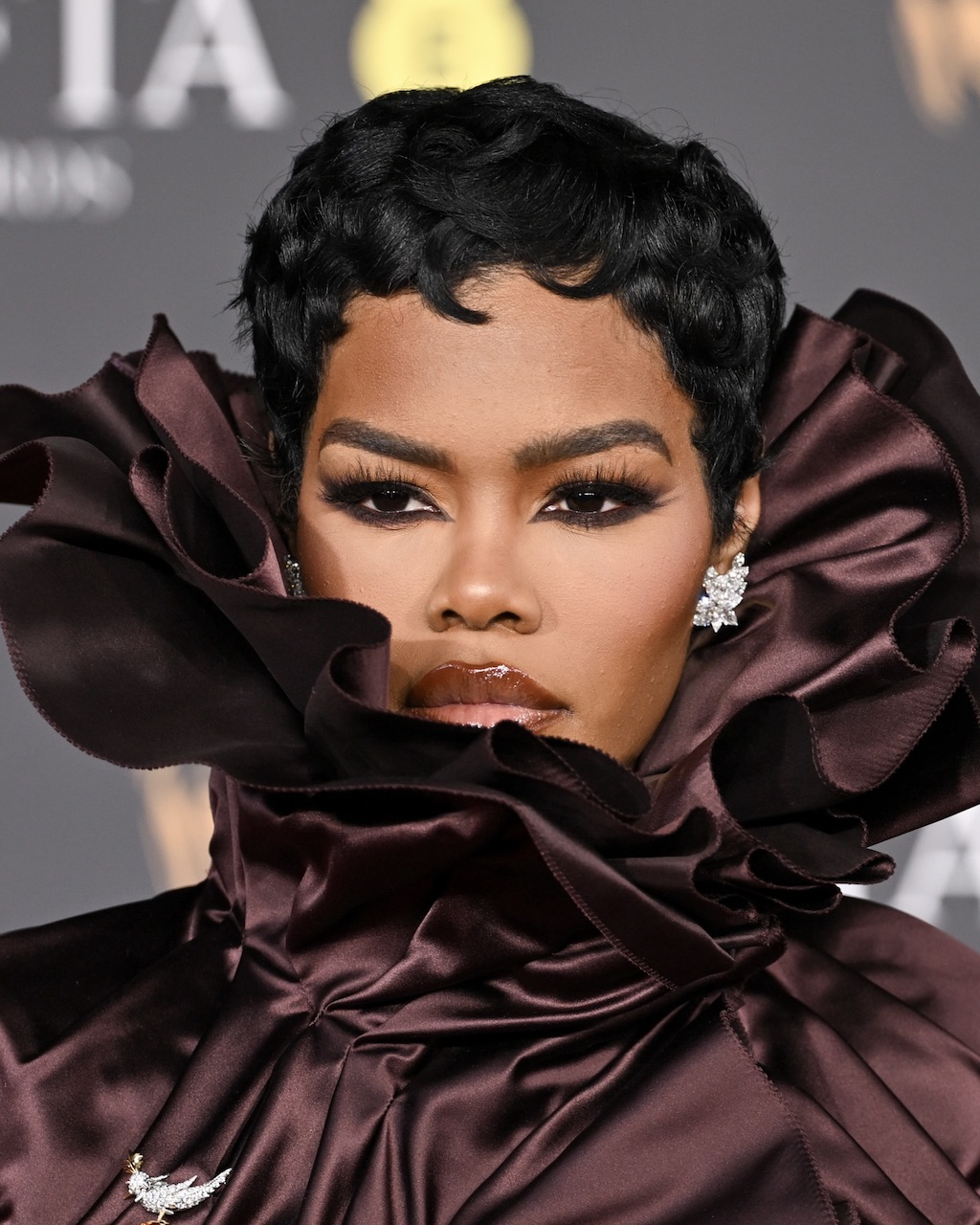 Teyana Taylor wore Tiffany & Co. diamond cluster earrings at the 2026 EE BAFTA Film Awards on February 22, 2026