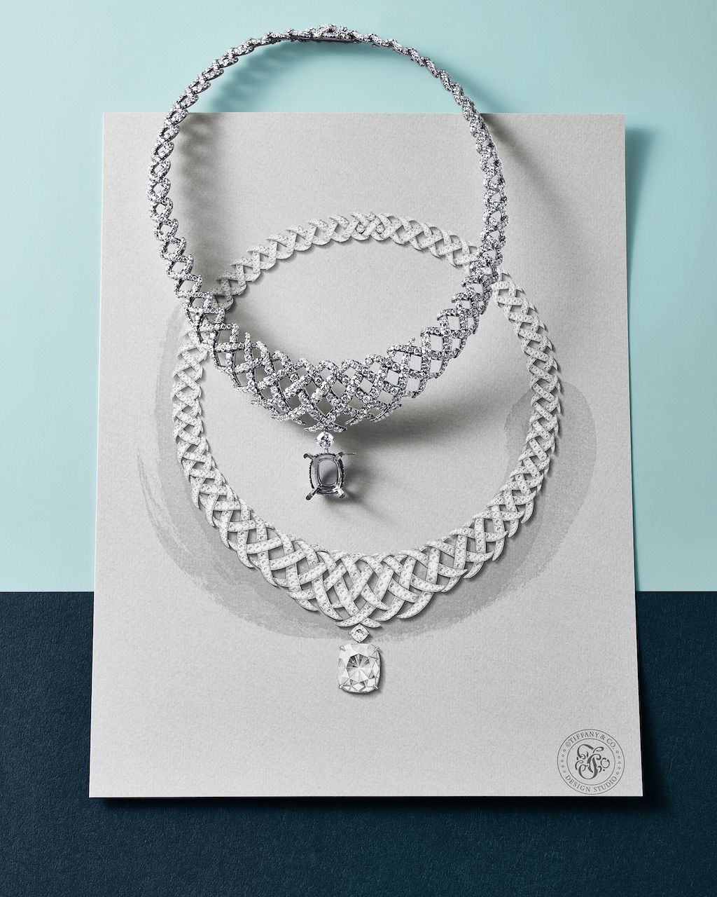 A rendering of the Diamond Jasmine necklace from Blue Book 2026: Hidden Garden alongside the assembled casting. The rendering allows the designers to convey details of a design, helping to bring the creation to life.