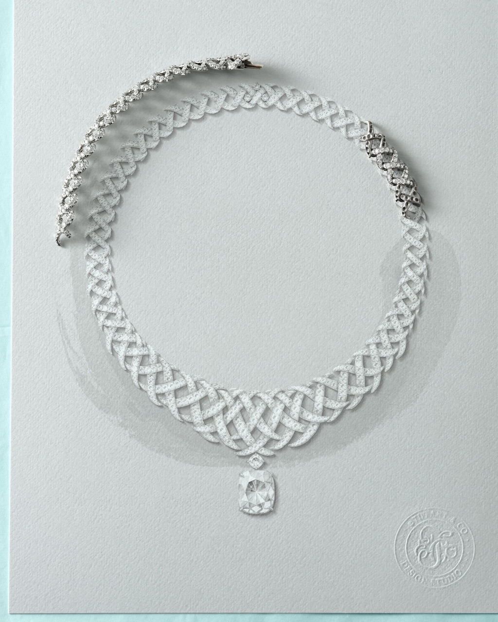 Partially set casting components of the Diamond Jasmine necklace from Blue Book 2026: Hidden Garden compared against the rendering.