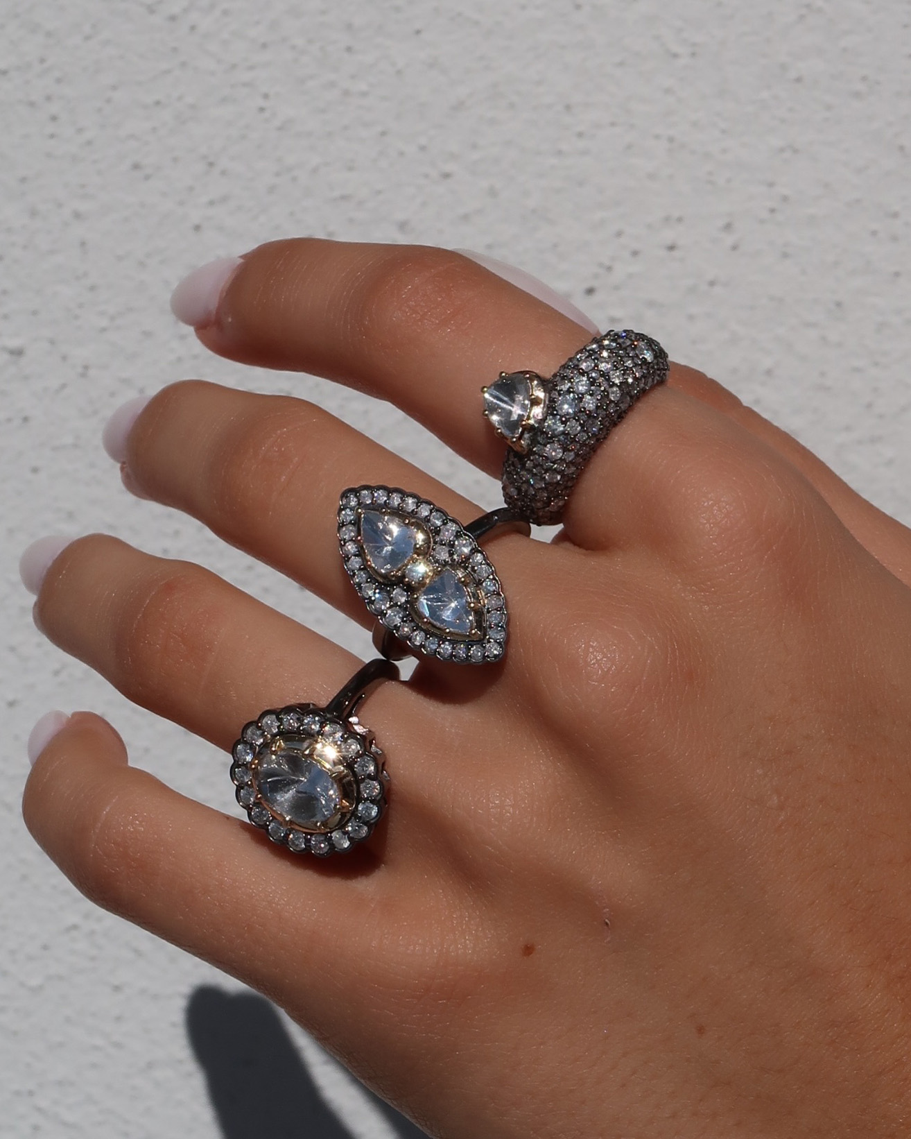 Duniya blackened rings with diamonds