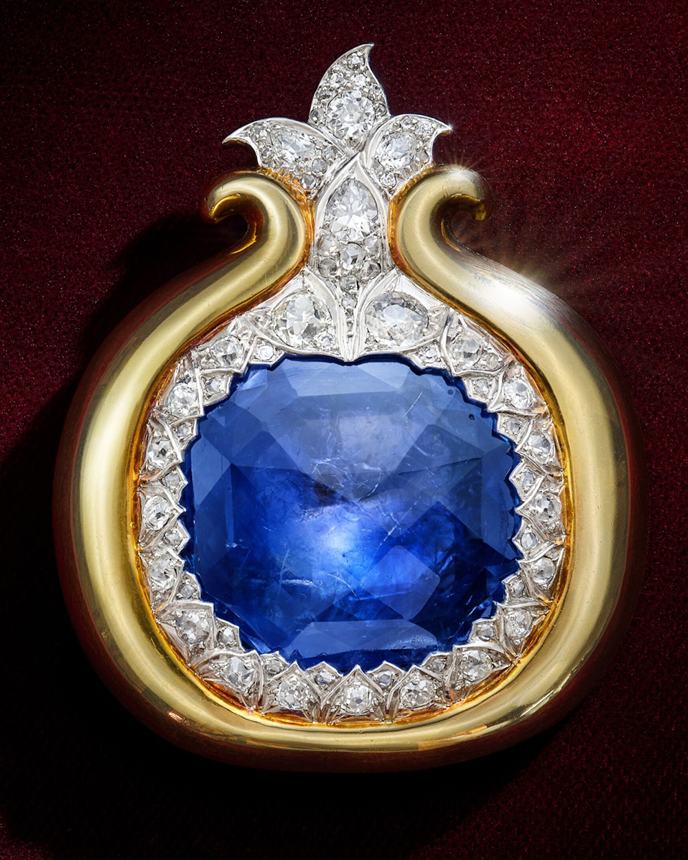 René Boivin Sapphire and Diamond 'Grenade' Brooch owned by Daisy Fellowes. (Courtesy of Sotheby's)