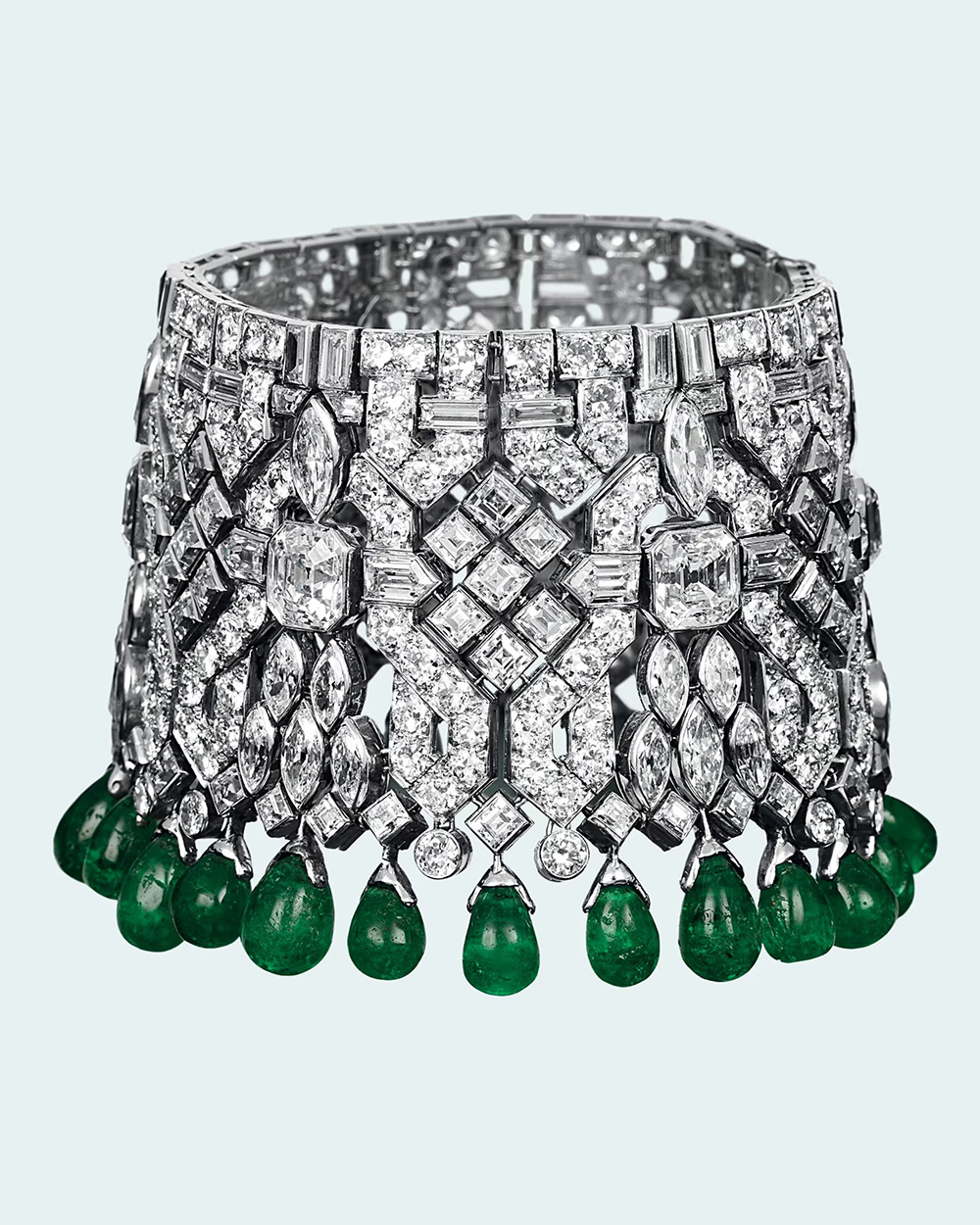 The Van Cleef & Arpels Emerald and Diamond "Manchette" Cuff owned by Daisy Fellowes.