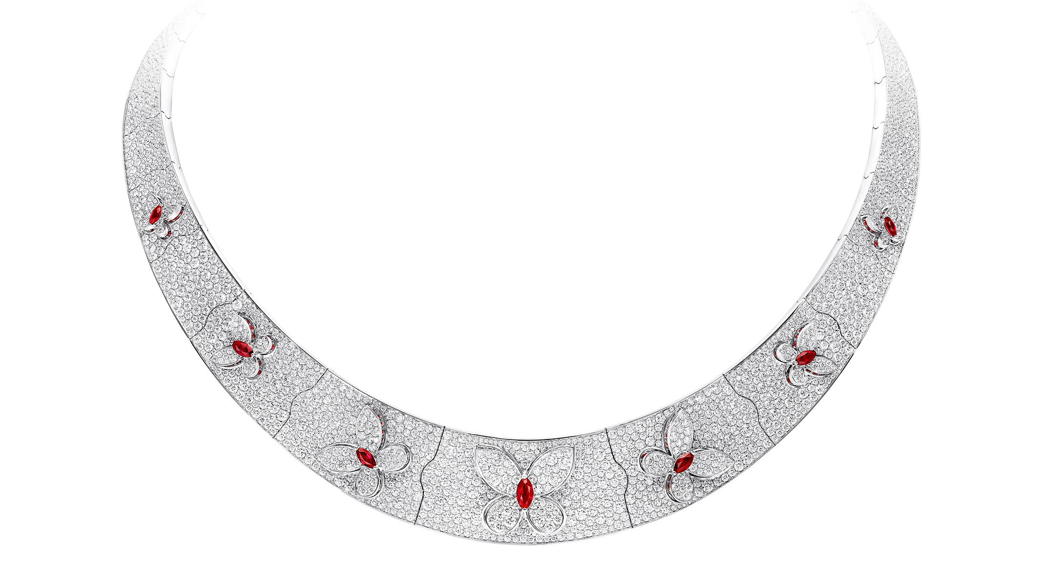 Graff Butterfly High Jewellery Marquise and Round Ruby and White Round Diamond Necklace