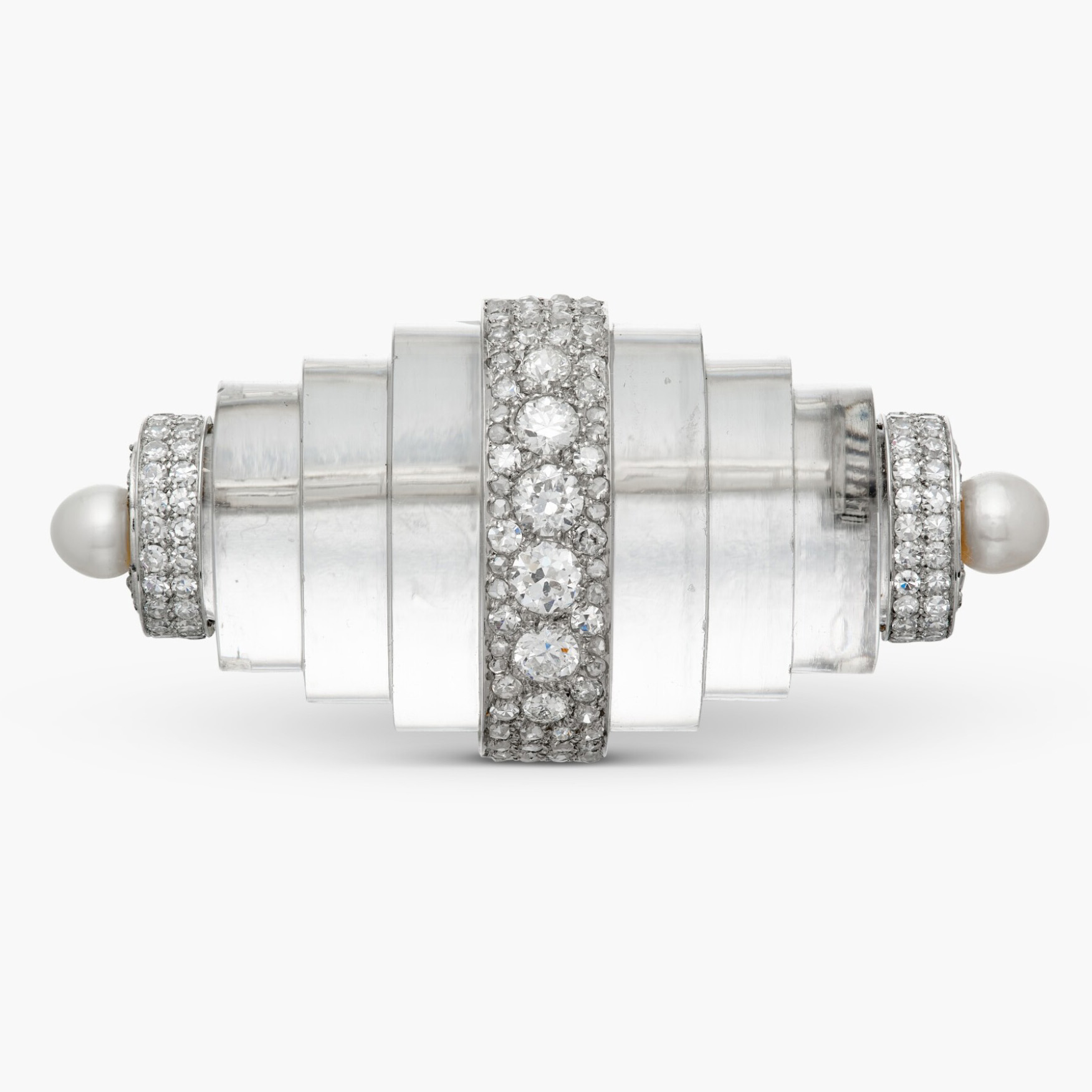 Suzanne Belperron for René Boivin, Rock Crystal, Pearl, and Diamond Brooch. (Courtesy of Sotheby's)