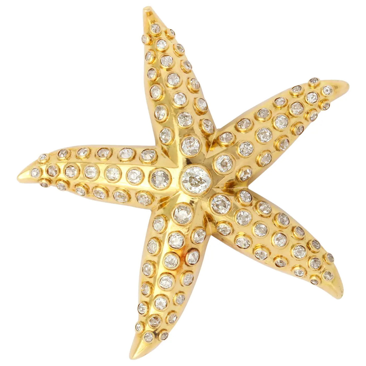 animal jewelry: Rene Boivin Iconic Diamond Gold Starfish Brooch