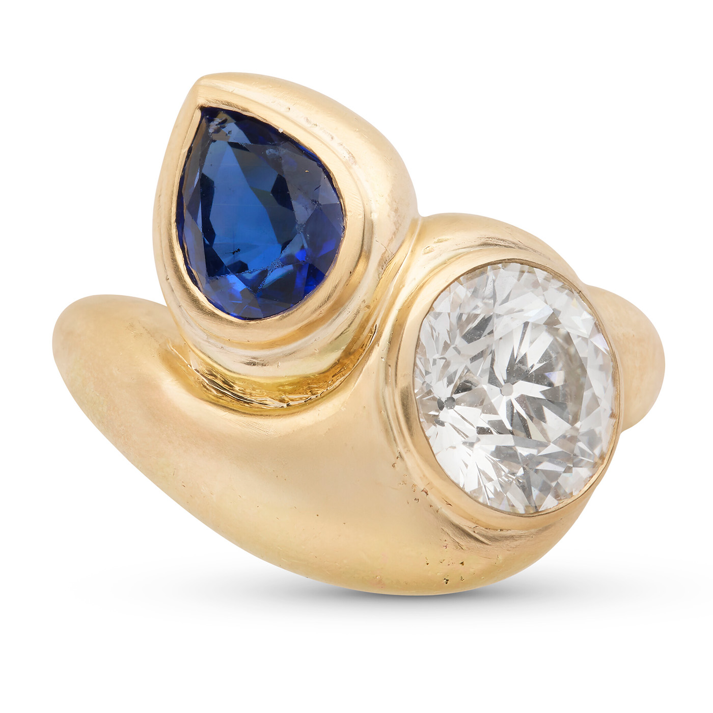 René Boivin Sapphire and Diamond "Croisée" Ring