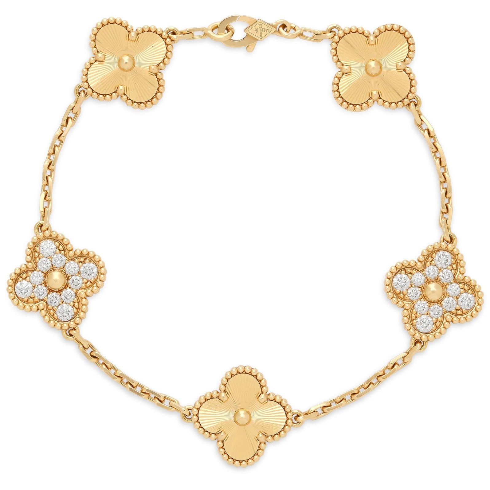Van Cleef & Arpels 'Vintage Alhambra' Bracelet, 5 Motifs, in 18K Gold, $14,850, beladora.com