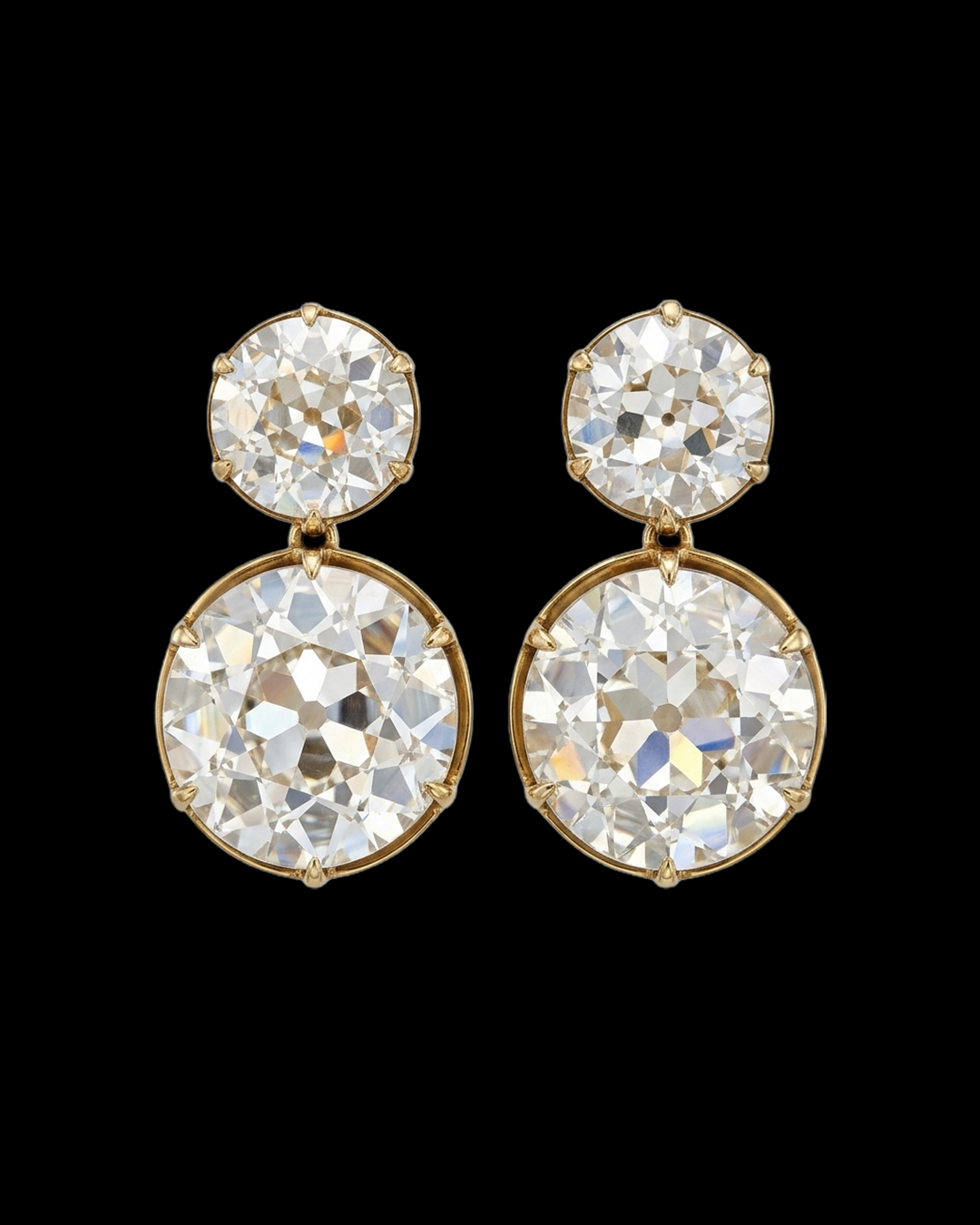 Old mine cut diamond drop earrings 