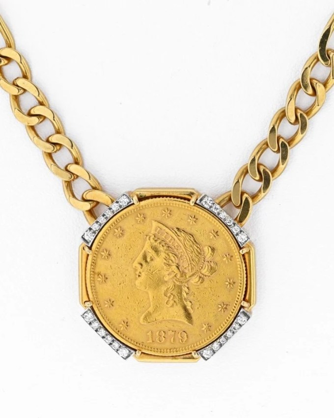 Rihanna Long Necklace David Webb Coin Necklace