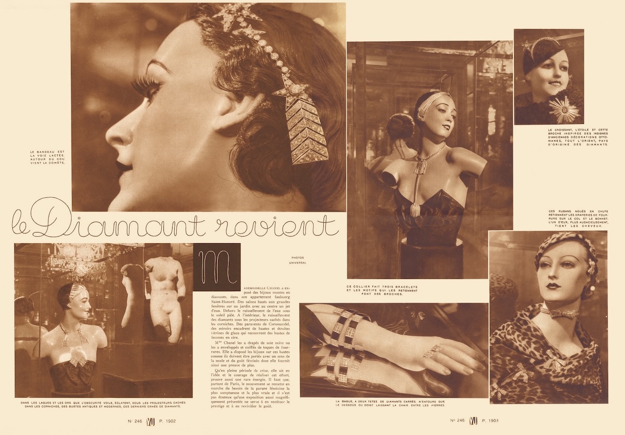 Chanel Press article on "Bijoux de Diamants" published in Vu in November 1932. (© Vu novembre 1932 / D.R.)