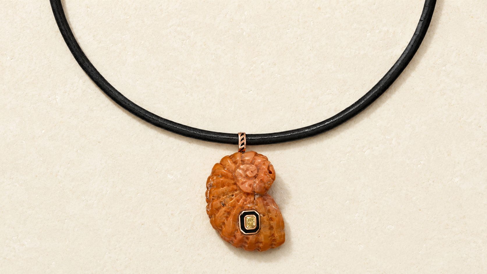 Dezso by Sara Beltran Coral Nautilus Shell with Cushion Cut Diamond
