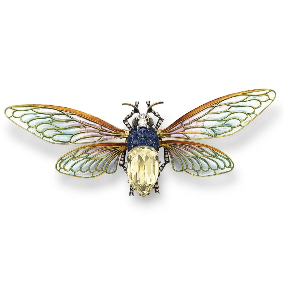 Art Nouveau Diamond, Sapphire and Enamel Brooch by Boucheron