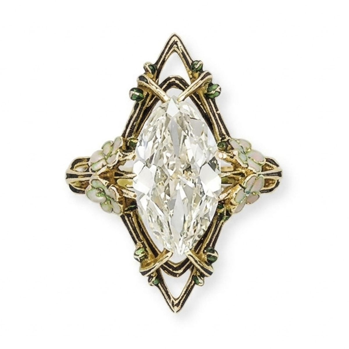 Art Nouveau Diamond and Enamel Ring by Lucien Gaillard