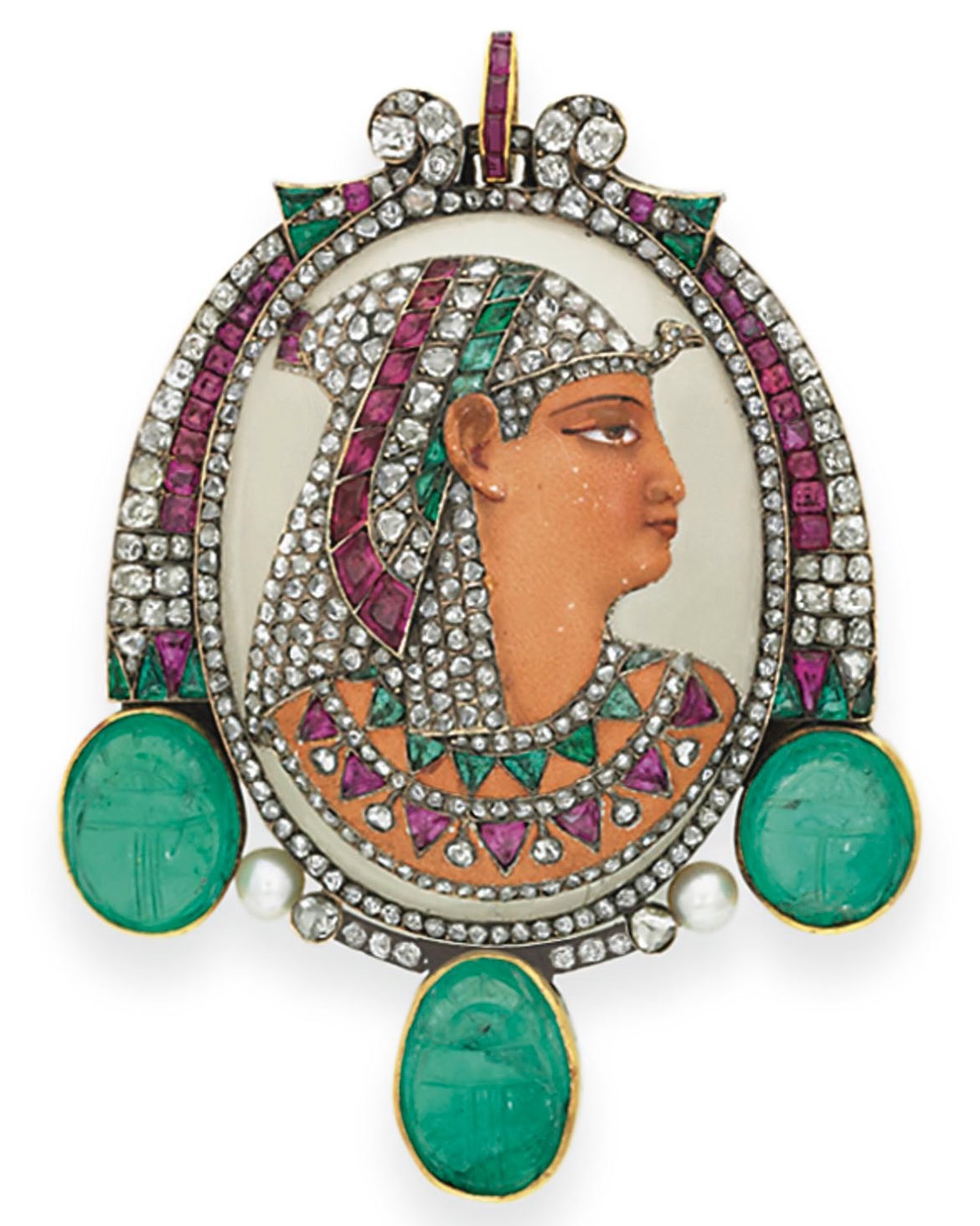 Egyptian Jewelry: An Egyptian-Revival Multi-Gem 'Pharaoh' Brooch By Gustave Baugrand (Courtesy of Christie's)