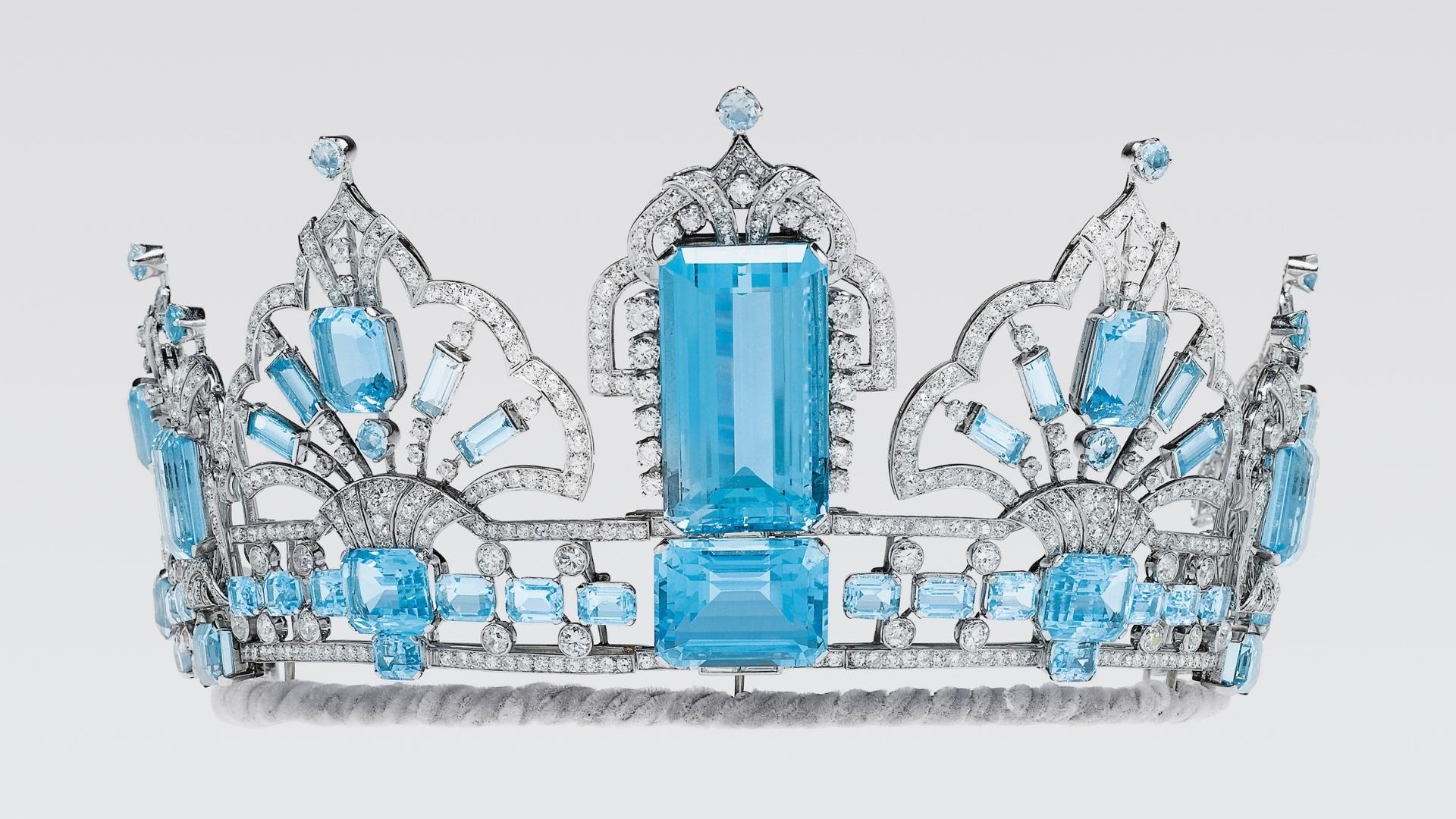 The Brazilian Aquamarine Tiara shown in Queen Elizabeth II: Her Life in Style