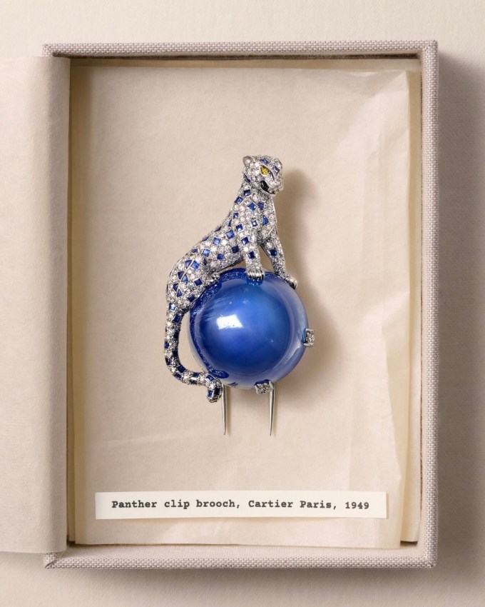 Jeanne Toussaint Diamond and Sapphire Cartier Panthère clip brooch, sold to the Duchess of Windsor, 1949. (Courtesy of Cartier)