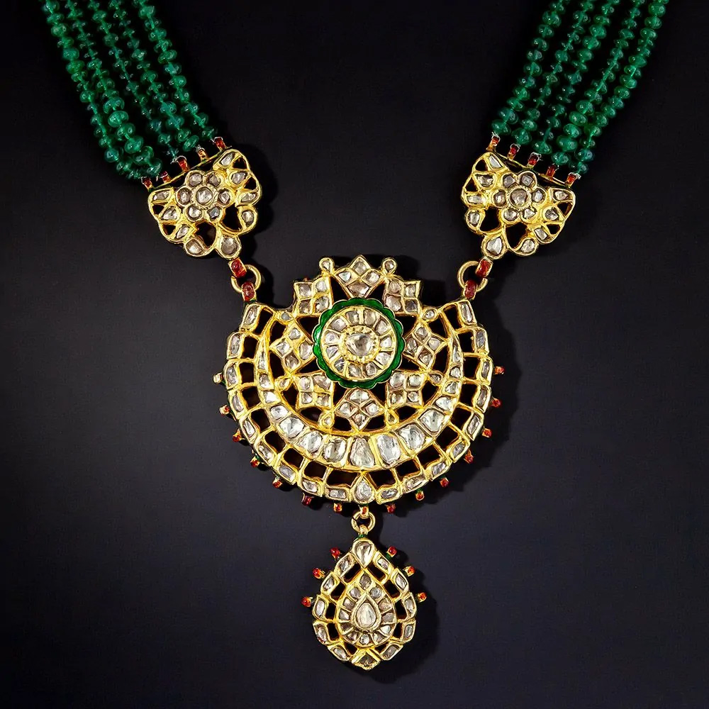 Enamel and diamond necklace in the Mughal style